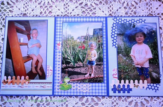 Книжечка в 3 сложения. Вот ангел на лесенке меня просто умиляет. А гладиолусы... Или Влад? В общем видно, что пока мы даже до гладиолусов не доросли.  И в бабушкиной шляпе просто непременно.  (фото 10)