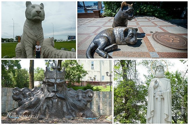 Главным символом Приморского края и его столицы  является амурский тигр.
Скульптуры хозяина тайги разбросаны по всему Владивостоку, в том числе и на въезде в город, и на спортивной набережной. Также по городу можно встретить множество других, не менее интересных скульптур. (фото 2)