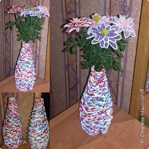 Ваза из журналов потом покрыла лаком. Мне кажется здорово получилось (фото 8)