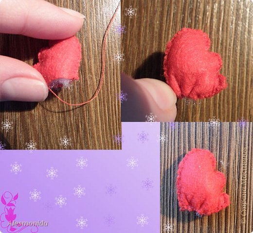 Далее набиваем синтепоном наш гребешок, и сшиваем швом вперед иголку, и стягиваем слегка, и потом закрепляем, прошоваем, получится вот так: (фото 7)