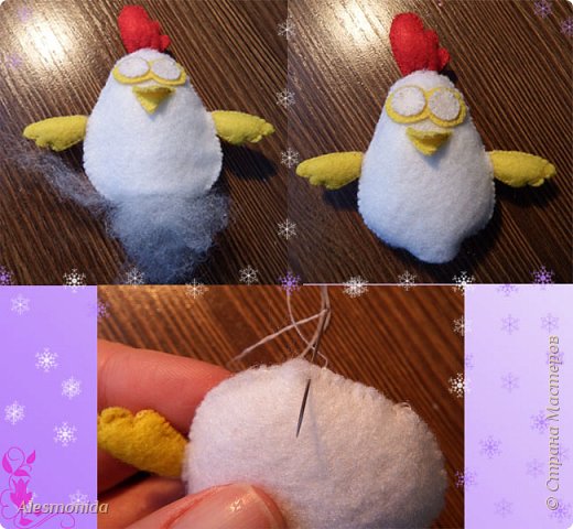 Теперь набиваем синтепоном нашего петушка, и зашиваем снизу: (фото 21)