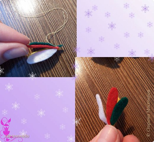 Теперь хвостик. Берем части для хвостика, у основания их связываем ниткой, получится такой пучок: (фото 24)