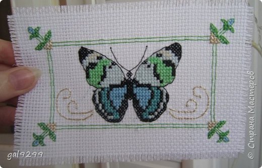 Экзотическая бабочка. Схема из Журнала Cross Stitcher Card Shop. Подарок на 8 марта. Вышивка была приклеена на шампанское, как этикетка. (фото 7)