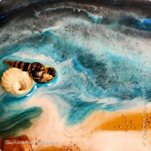 "Море" в технике resin art (картина эпоксидной смолой) (фото 2)