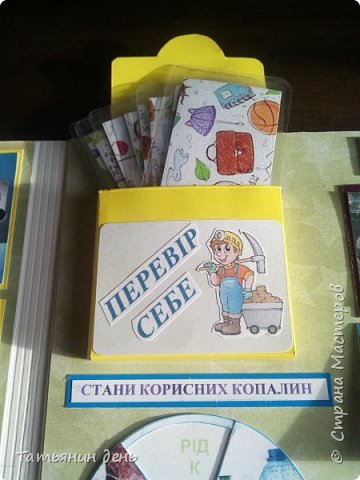 И последняя локация. Конвертик с карточками для самопроверки. Карточки заламинированы (как-то случайно купила пленку в интернете вместе с картоном). Поэтому на них можно отмечать ответы маркером. (фото 11)