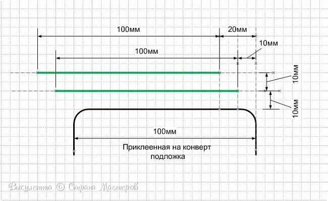 На фото как всегда не очень)
Прорези (зелененькие)) располагаем по диагонали от уже приклеенной подложки - со сдвигом вверх и влево на 1 см. (фото 71)