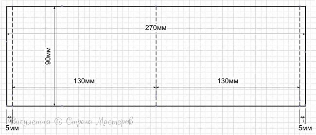 Прямоугольник из белой бумаги 27х9 см бигуем посередине и на расстоянии 0,5 см от каждого края - как показано на чертеже. Пунктир - это линии биговки. (фото 22)