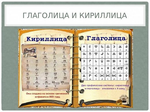 Св. Кирилл и Мефодий – греки составили славянскую азбуку.
Первыми славянскими азбуками стали Глаголица и Кириллица. Название азбуки «Глаголица» происходит от слова ГЛАГОЛ, что обозначает «речь». А «Кириллица» названа в честь её создателя - Кирилла. Позже эта азбука стала основой для русского алфавита.
 (фото 3)