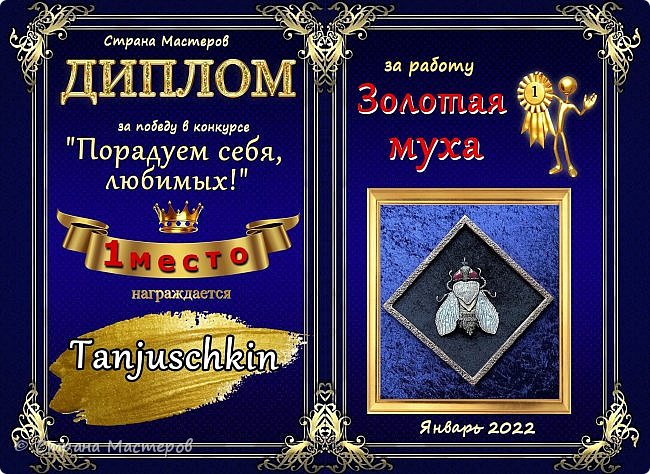 Первое место с результатом 37 голосов присуждается работе мастера Tanjuschkin "Золотая муха".
Аплодисменты!
 (фото 4)