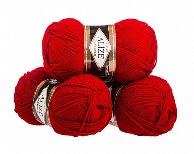 Ниточки производство Турция ALIZE Lanagold classic 49% шерсть, 51% акрил 240м/100г. Цвет 56 (красный)
 (фото 6)