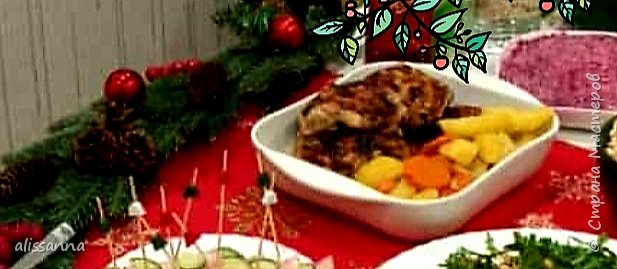 Горячее: мясо в маринаде
https://podjem-tal.ru/node/963847
и картофель с овощами в духовке под фольгой. (фото 6)