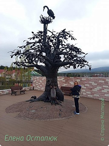 В самом центре смотровой площадки находится кованное дерево "Дуб жизни" высотой 5 метров. Если приглядеться внимательно, кого только здесь не встретишь рядом с ним и на нем: самых разнообразных насекомых, животных и птиц. (фото 48)