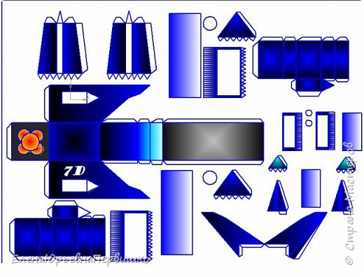 Смирнов Даниил,  авторский чертеж развертки космического разведчика "Синяя  чайка 7D" (фото 6)