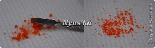 Выкладываем на салфетку, чтоб лишняя влага ушла и тщательно раскатываем крашенную крупу, чтоб она не слиплась между собой. (фото 8)