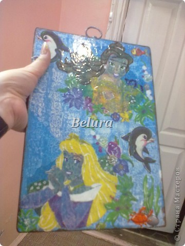 Досточка "Подводные принцессы". Декупаж, кракелюр и очччень мнооого подрисовки. (фото 12)